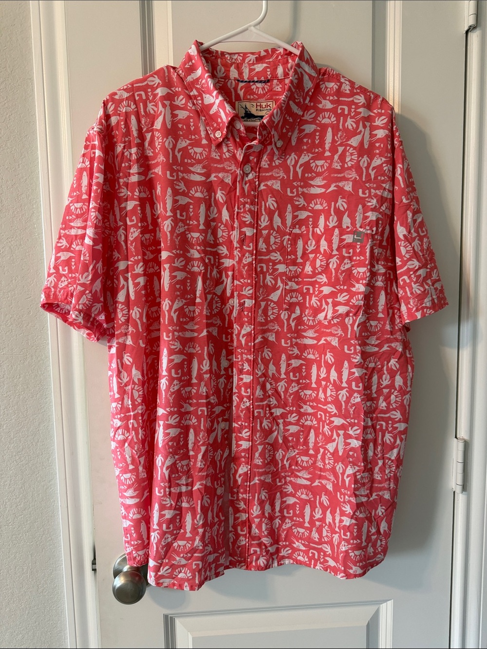 Huk Coral Pink Printed Short-Sleeve Button-Down Shirt